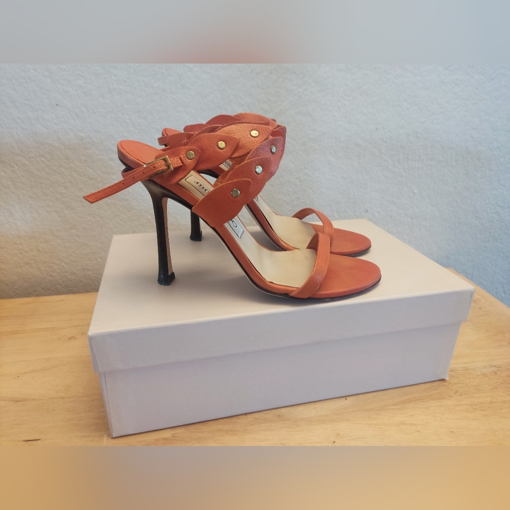 Jimmy Choo Minny Ankle Strap Sandals Camel Leather Burnt Orange EU 36 Us 6 $565‎